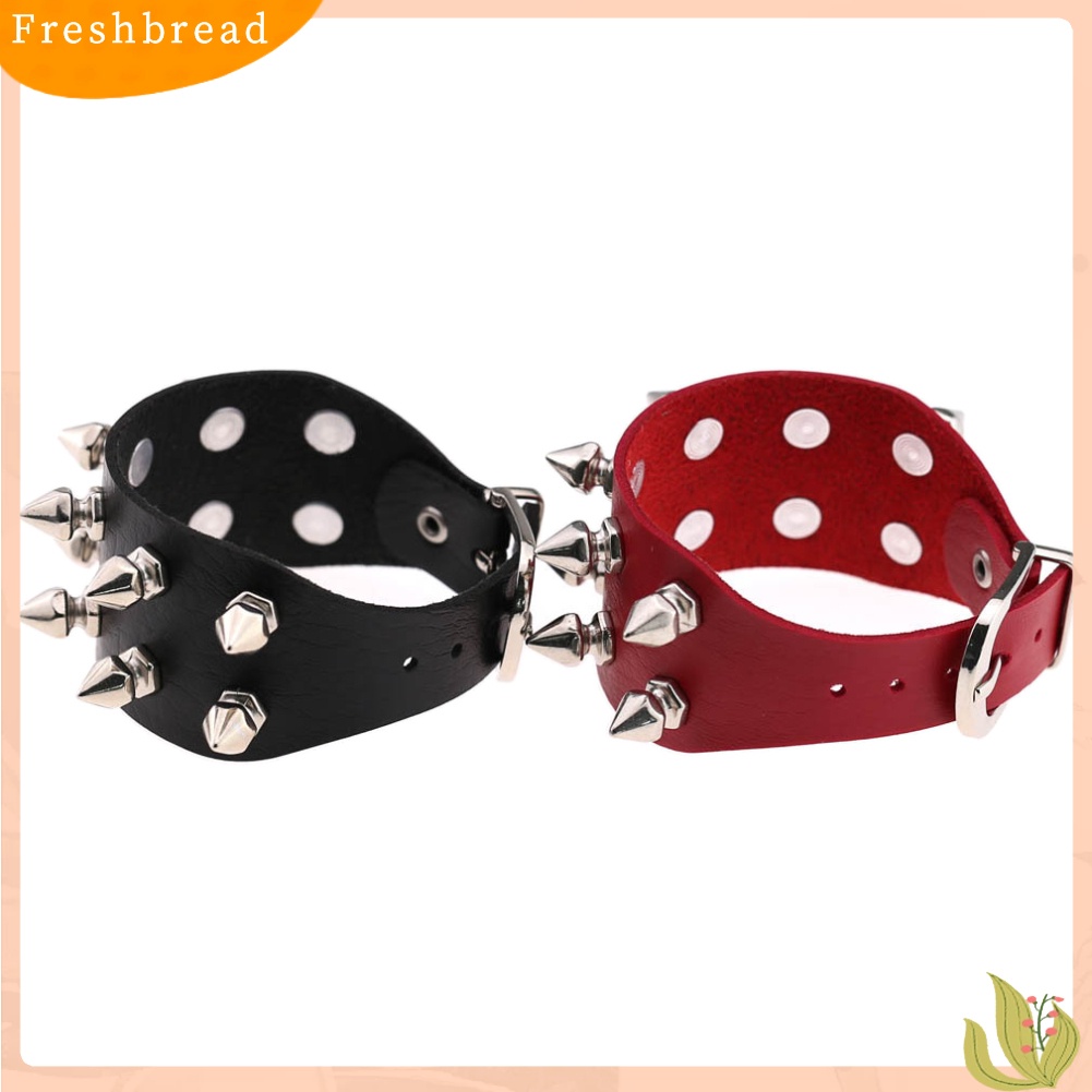 &lt; Freshbread &gt; Fashion Faux Kulit Paku Keling Gesper Lebar Adjustable Gelang Pergelangan Tangan Dekorasi