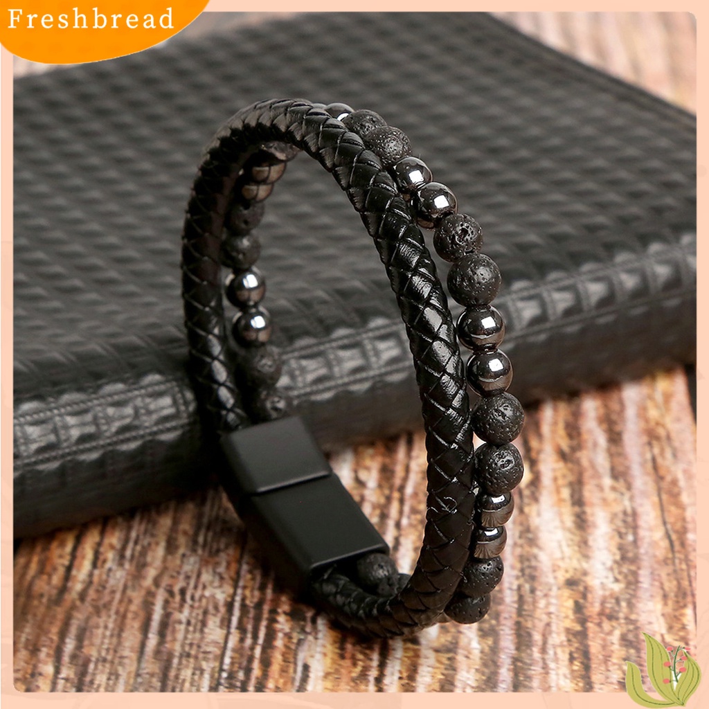 &lt; Freshbread &gt; Gelang Pria Alloy Gesper Double Layer Perhiasan Handmade Gelang Manik-Manik Untuk Pantai