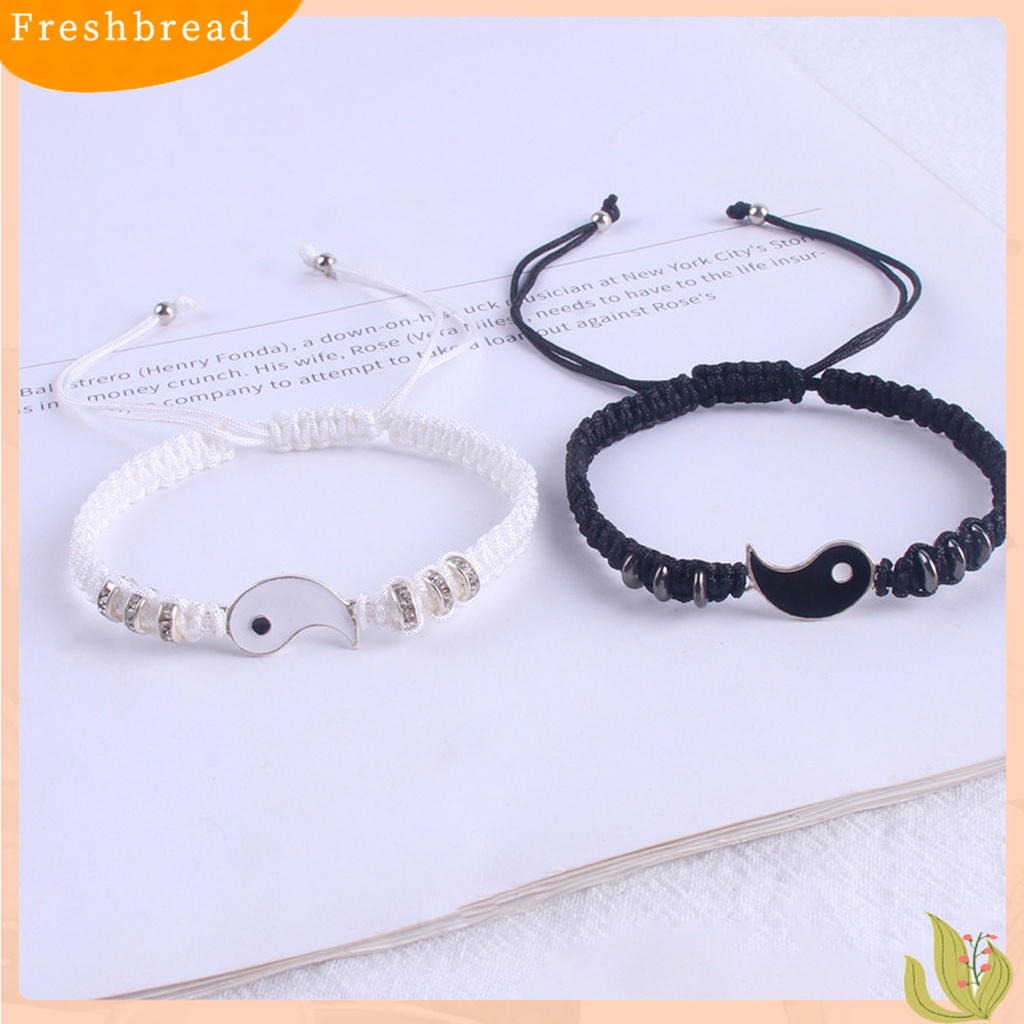 &lt; Freshbread &gt; 2Pcs Gelang Couple 2jodoh Yin Yang Tangan Rajutan Pria Wanita Berlian Imitasi Mengkilap Gelang Yang Dapat Disesuaikan Untuk Hari Kasih Sayang