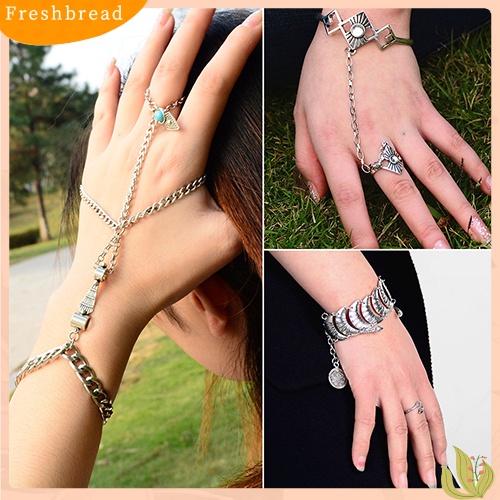 &lt; Freshbread &gt; Gaya Vintage Wanita Gelang Rantai Bangle Slave Finger Ring Hand Harness