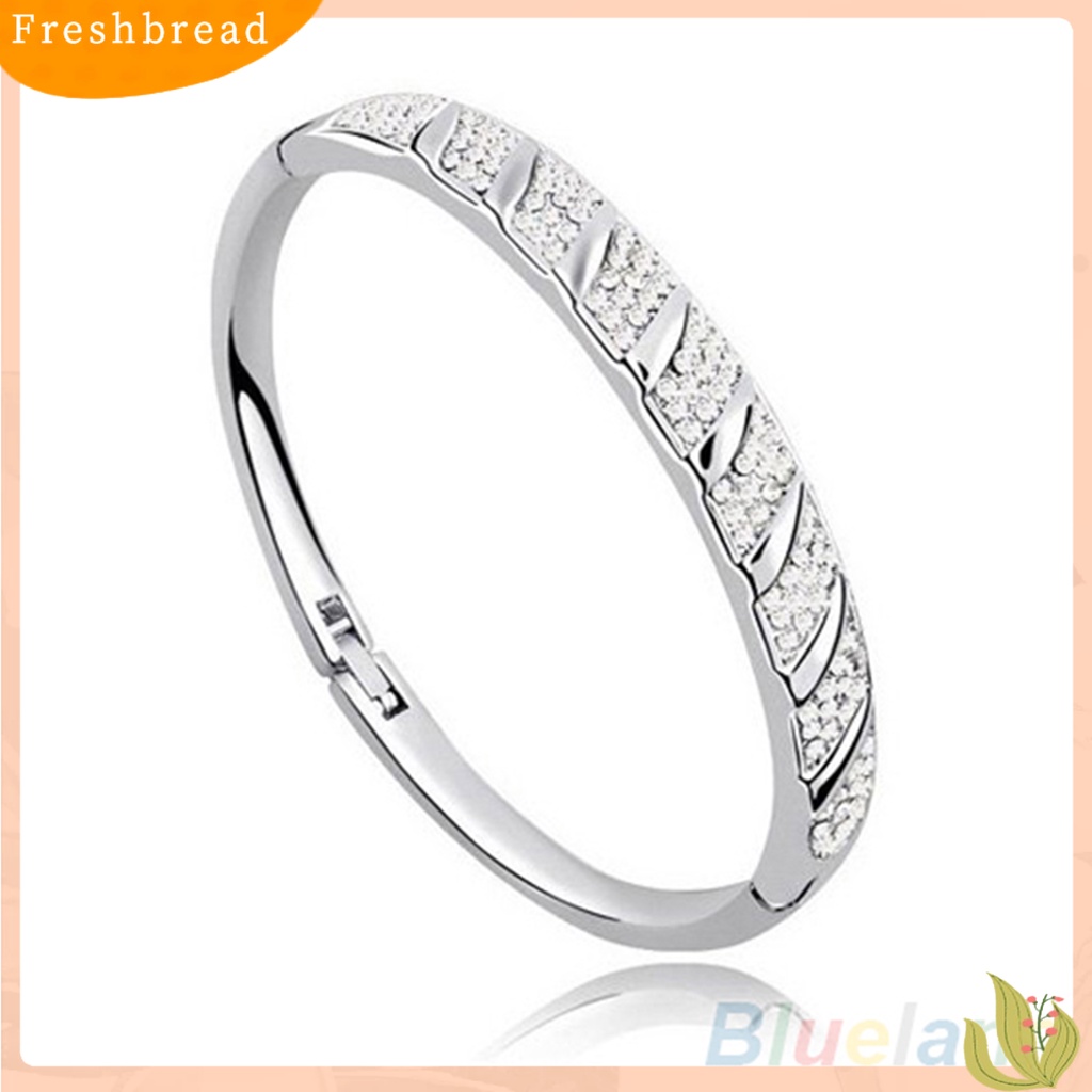 &lt; Freshbread &gt; Wanita Pengantin Slim Mengkilap Berlian Imitasi Bangle Gelang Pertunangan Pernikahan Perhiasan