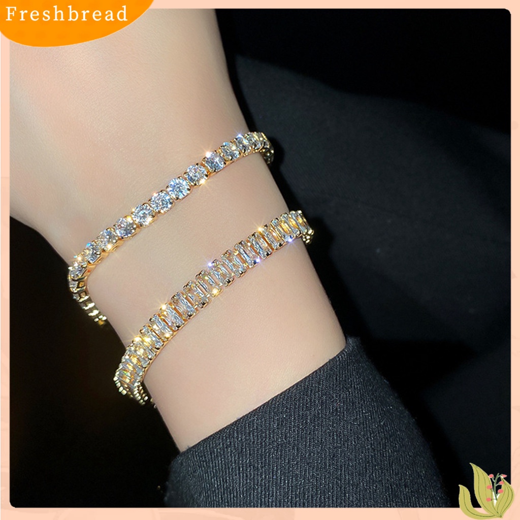 &lt; Freshbread &gt; Gelang Wanita Geometris Cubic Zirconia Aksesori Ringan Berkilau Gelang Untuk Pernikahan