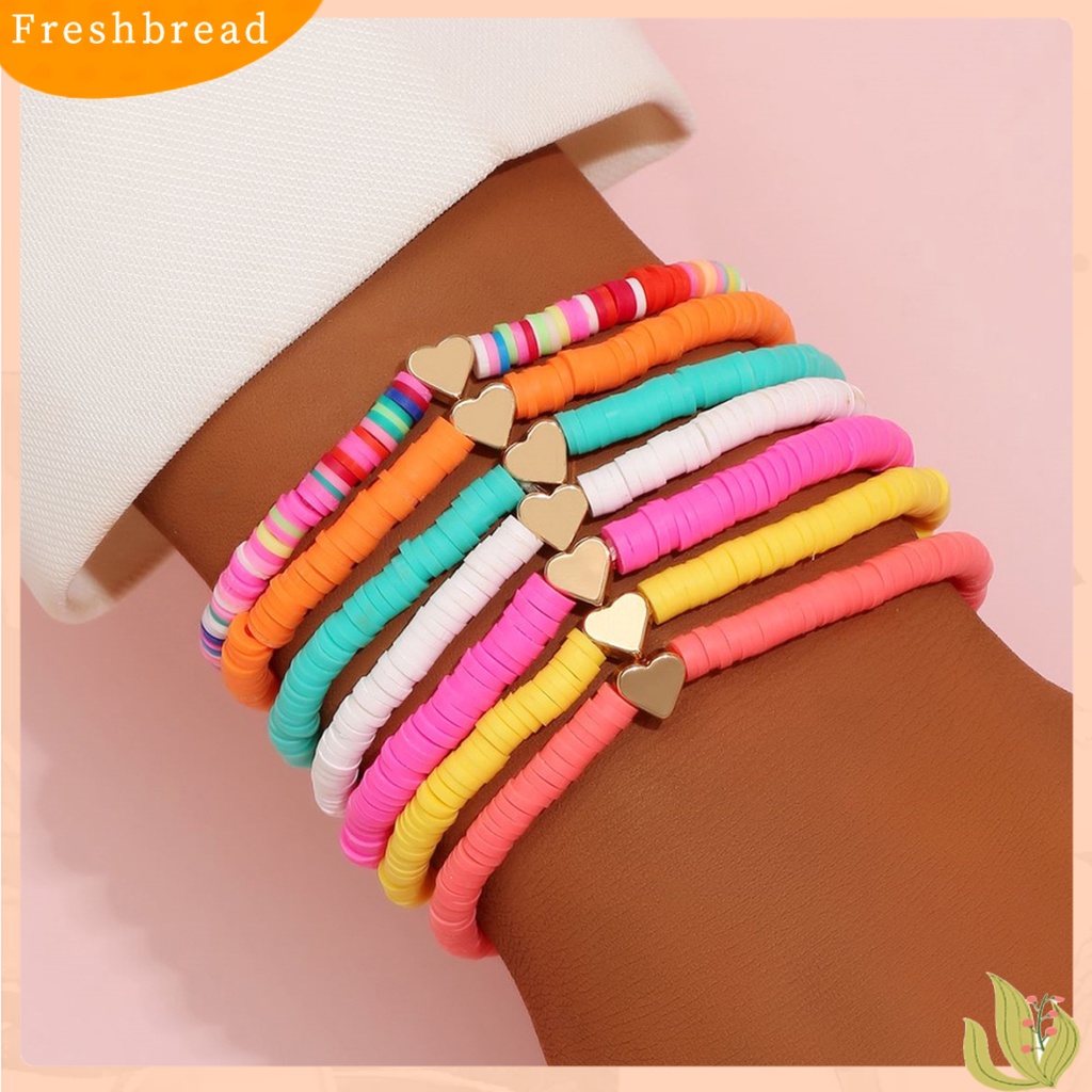 &lt; Freshbread &gt; Gelang Perempuan Manik-Manik Gaya Bohemian Buatan Tangan Hias Pengerjaan Halus Hias Ringan Multicolor Polymer Clay Flat Beads Bracelet Wanita Aksesori