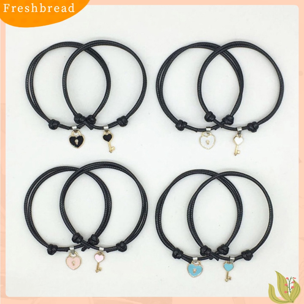 &lt; Freshbread &gt; 1pasang Gelang Couple Chic Adjustable Resin Key Heart Lock Chain Bangle Untuk Pacaran