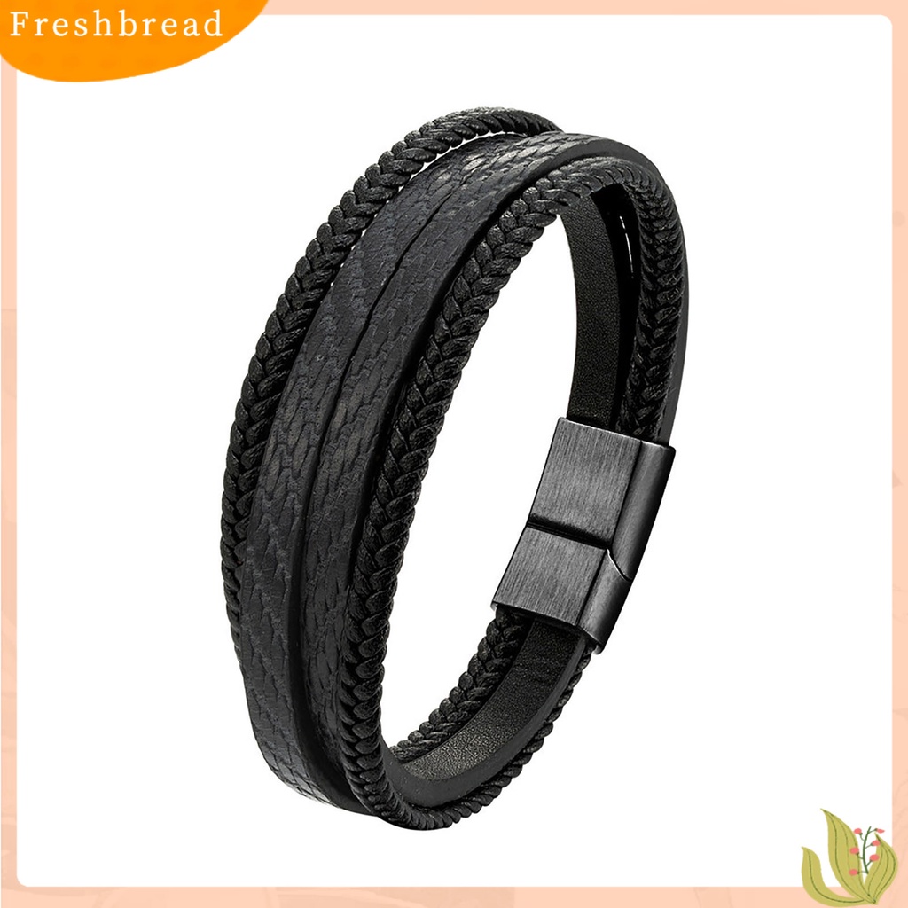 &lt; Freshbread &gt; Pria Gelang Vintage ic Gesper Anyaman Buatan Tangan Geometris Hias Hadiah Multilayer Bungkus Perhiasan Bangle Pria Kulit Imitasi Untuk Kehidupan Sehari-Hari