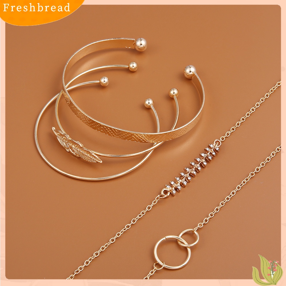 &lt; Freshbread &gt; 5Pcs/Set Wanita Fashion Daun Berlian Imitasi Bertatahkan Gelang Terbuka Gelang Perhiasan