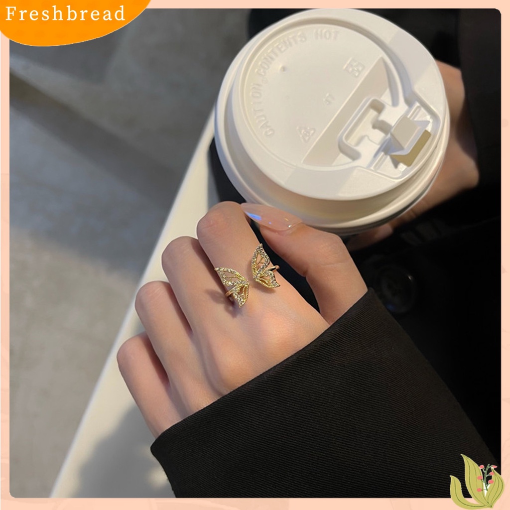 &lt; Freshbread &gt; Cincin Jari Bentuk Indah Bahan Alloy Tahan Karat Hias Butterfly Wanita Open Ring Untuk Anak Perempuan