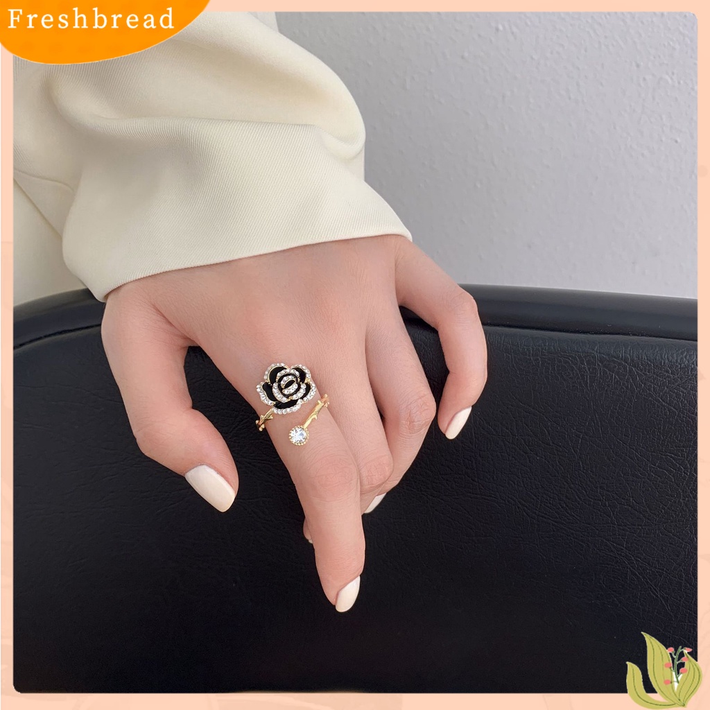 &lt; Freshbread &gt; Cincin Pengantin Gaya Vintage High-end Lengket Besar Bentuk Mawar Hitam Pembukaan Buku Jari Cincin Perhiasan Perempuan