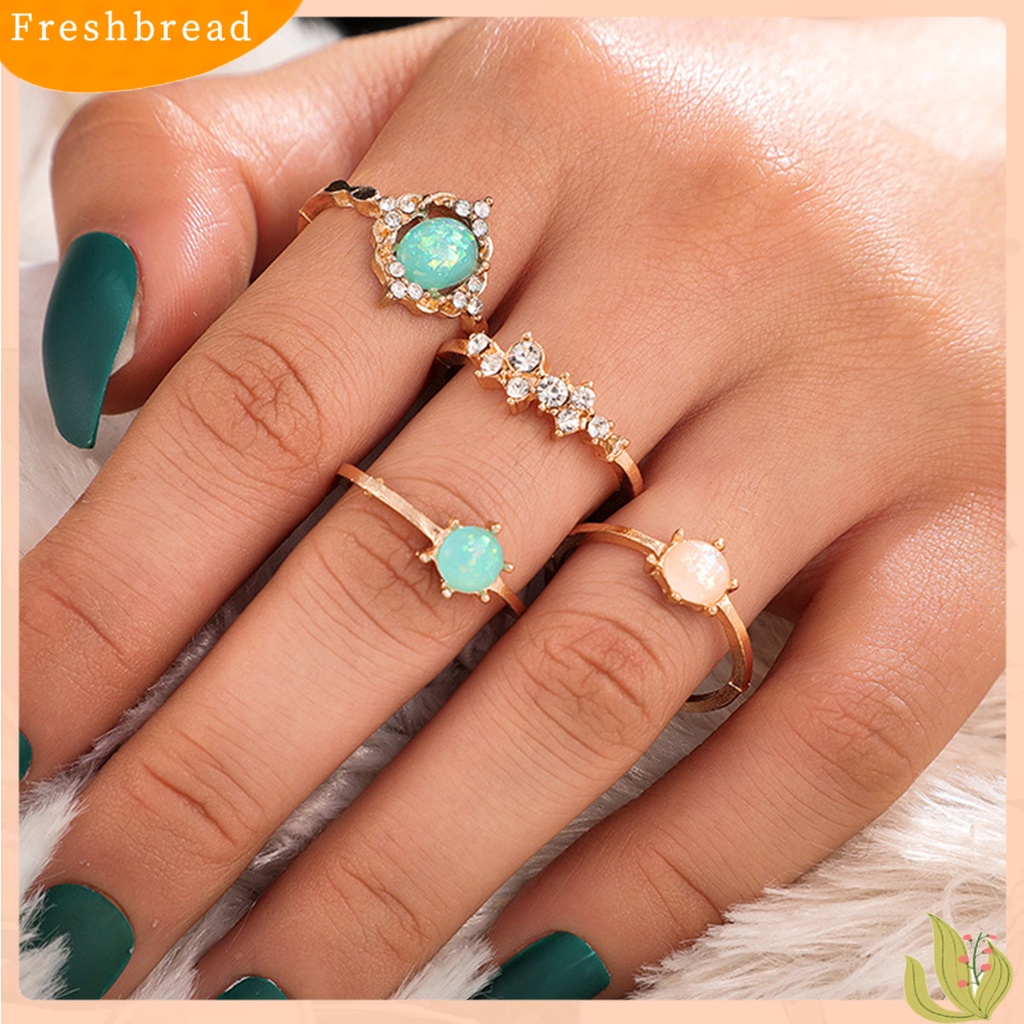 &lt; Freshbread &gt; 4Pcs/Set Cincin Buku Jari Geometris Permata Imitasi Paduan Warna Permen Dapat Ditumpuk Jari Cincin Aksesori Perhiasan