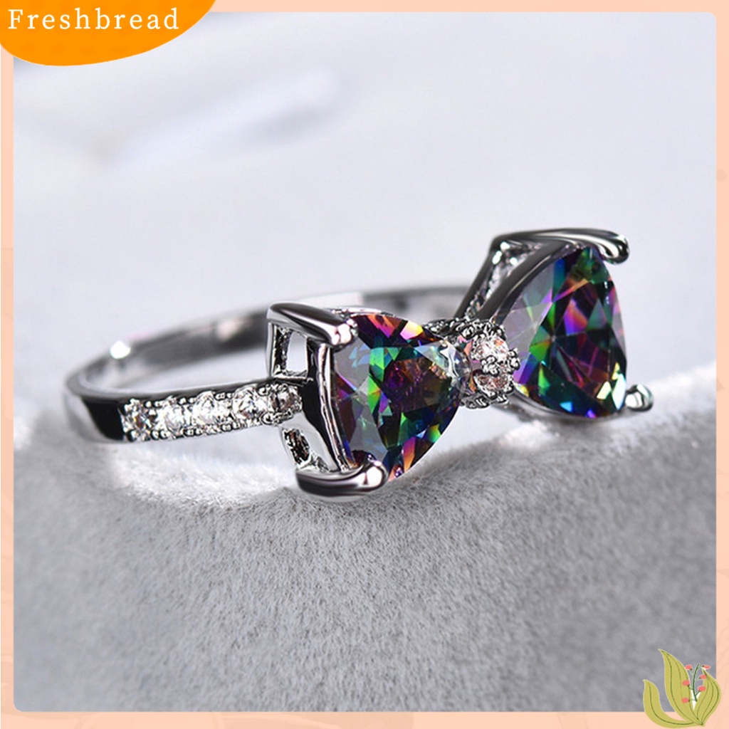 &lt; Freshbread &gt; Wanita Cincin Aesthetic Bow-knot Shiny Rhinestone Bertatahkan Sparkling Hias Hadiah Valentine Berwarna Cubic Zirconia Jari Telunjuk Cincin Perhiasan Aksesori Busana