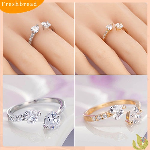 &lt; Freshbread &gt; Wanita Cinta Ganda Hati Terbuka Cincin Zirkon Mengkilap Tembaga Pernikahan Perhiasan Pengantin
