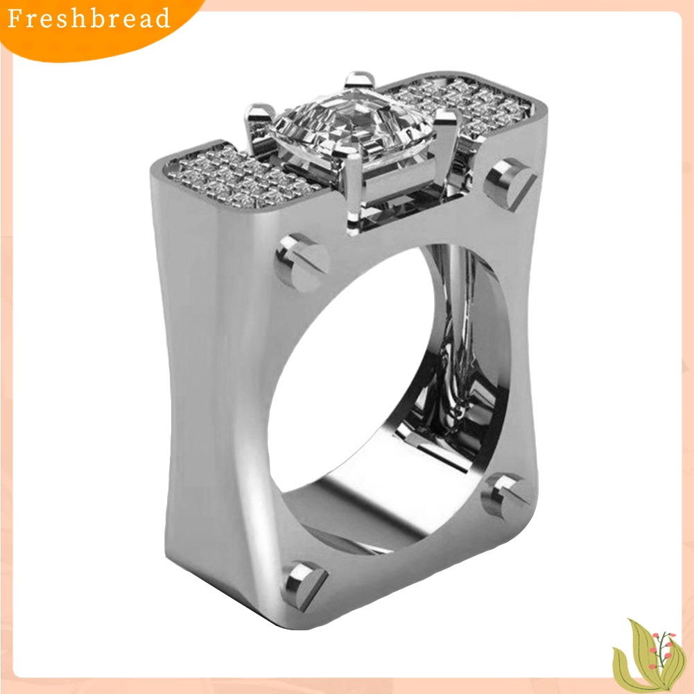 &lt; Freshbread &gt; Fashion Wanita Berlian Imitasi Bertatahkan Persegi Geometris Jari Cincin Pesta Perhiasan Hadiah