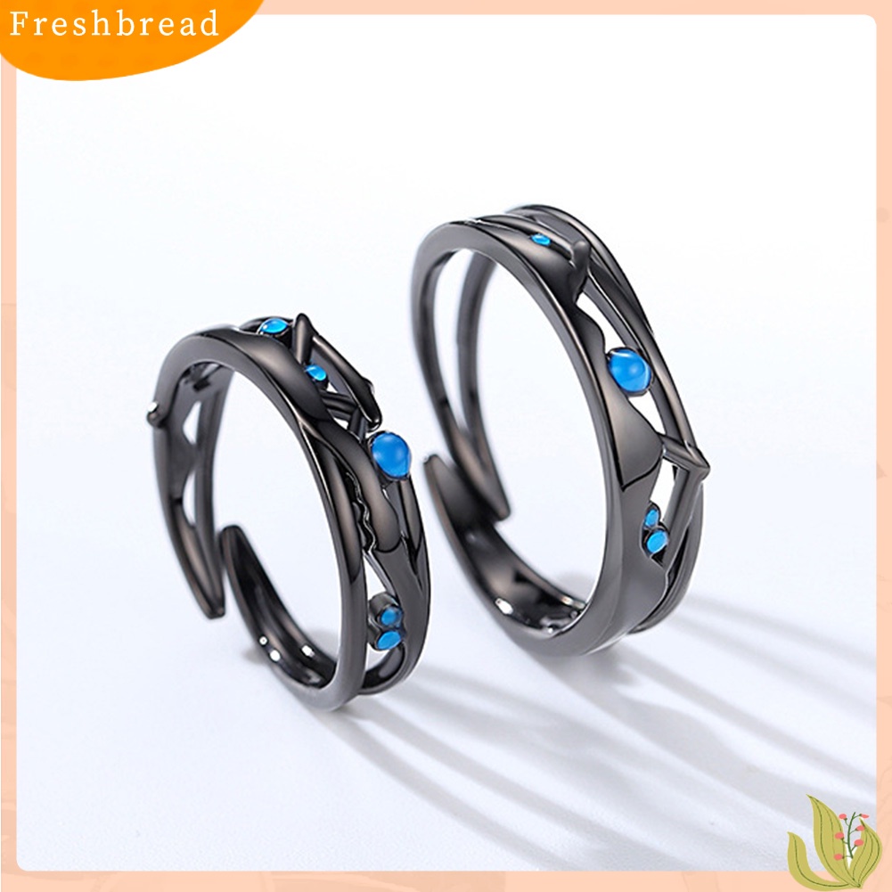 &lt; Freshbread &gt; Safir Imitasi Berongga Daun Pembukaan Jari Cincin Adjustable Pasangan Perhiasan Hadiah