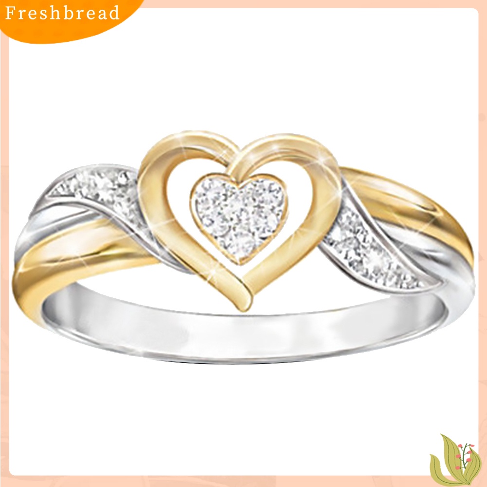 &lt; Freshbread &gt; Shiny Women Rhinestone Hollow Love Heart Finger Ring Perhiasan Pertunangan Pernikahan