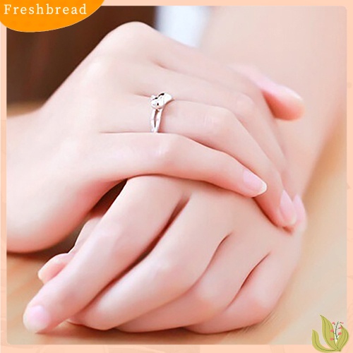 &lt; Freshbread &gt; Fashion Wanita Kucing Lucu Perak Berlapis Cincin Jari Terbuka Yang Dapat Disesuaikan Hadiah Xmas
