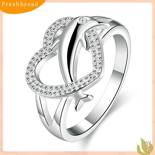 &lt; Freshbread &gt; Perhiasan Cincin Jari Hati Lumba Lumba Lapis Perak925 Wanita Charm Untuk Pesta Prom