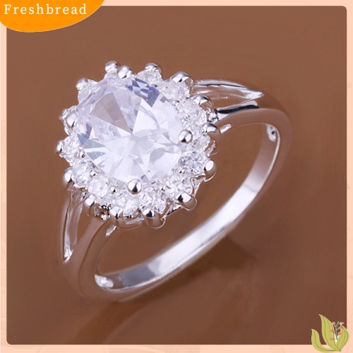 &lt; Freshbread &gt; Fashion Wanita OL Mewah Shiny Zircon Sun Flower Perak Disepuh Cincin Perhiasan Hadiah