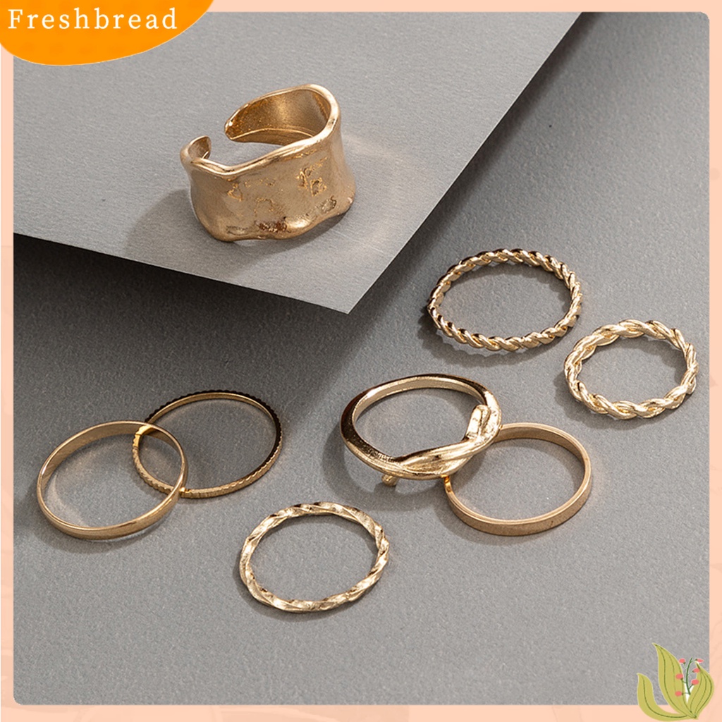 &lt; Freshbread &gt; 8Pcs/Set Fashion Cincin Sederhana Indah Paduan Tidak Teratur Bentuk Dikepang Jari Cincin Aksesoris Perhiasan