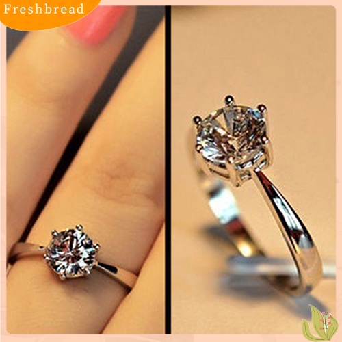 &lt; Freshbread &gt; Perhiasan Cincin Tunangan Kawin Zirkon Bulat Besar Berlapis Perak Wanita Mewah