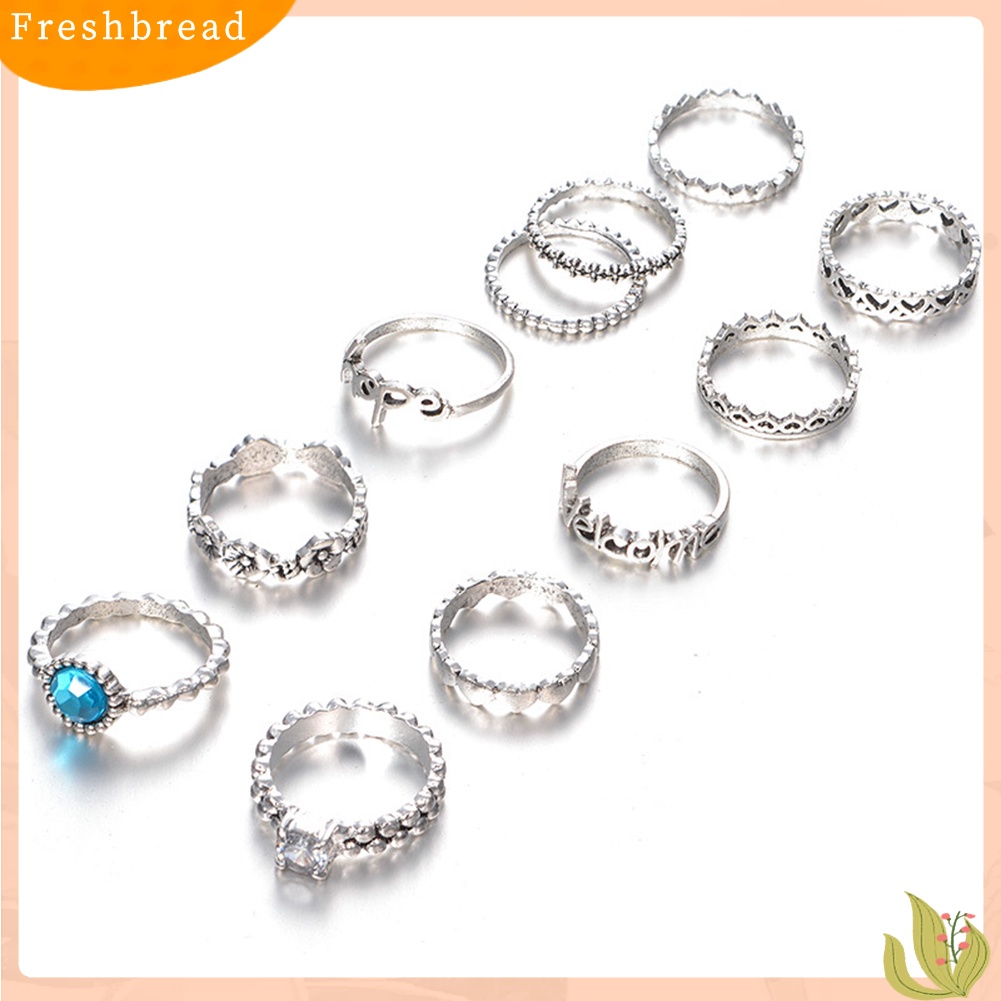 &lt; Freshbread &gt; 11 Pcs Hope Welcome Heart Zircon Hollowed Knuckle Finger Ring Set Perhiasan Wanita