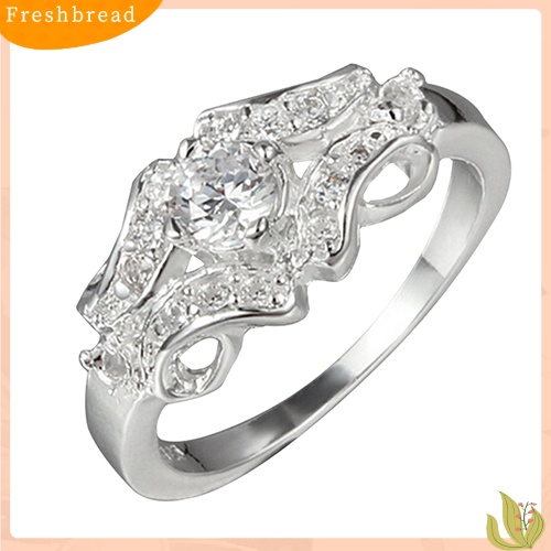 &lt; Freshbread &gt; Fashion Wanita Perak Berlapis Berlian Imitasi Kristal Cincin Pesta Pernikahan US Size 6-9