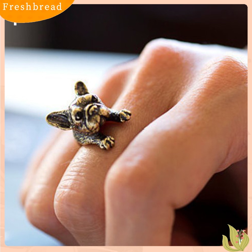 &lt; Freshbread &gt; Adjustable Retro Bulldog Bukaan Cincin Unisex Hewan Lubang Banteng Anjing Punk Perhiasan