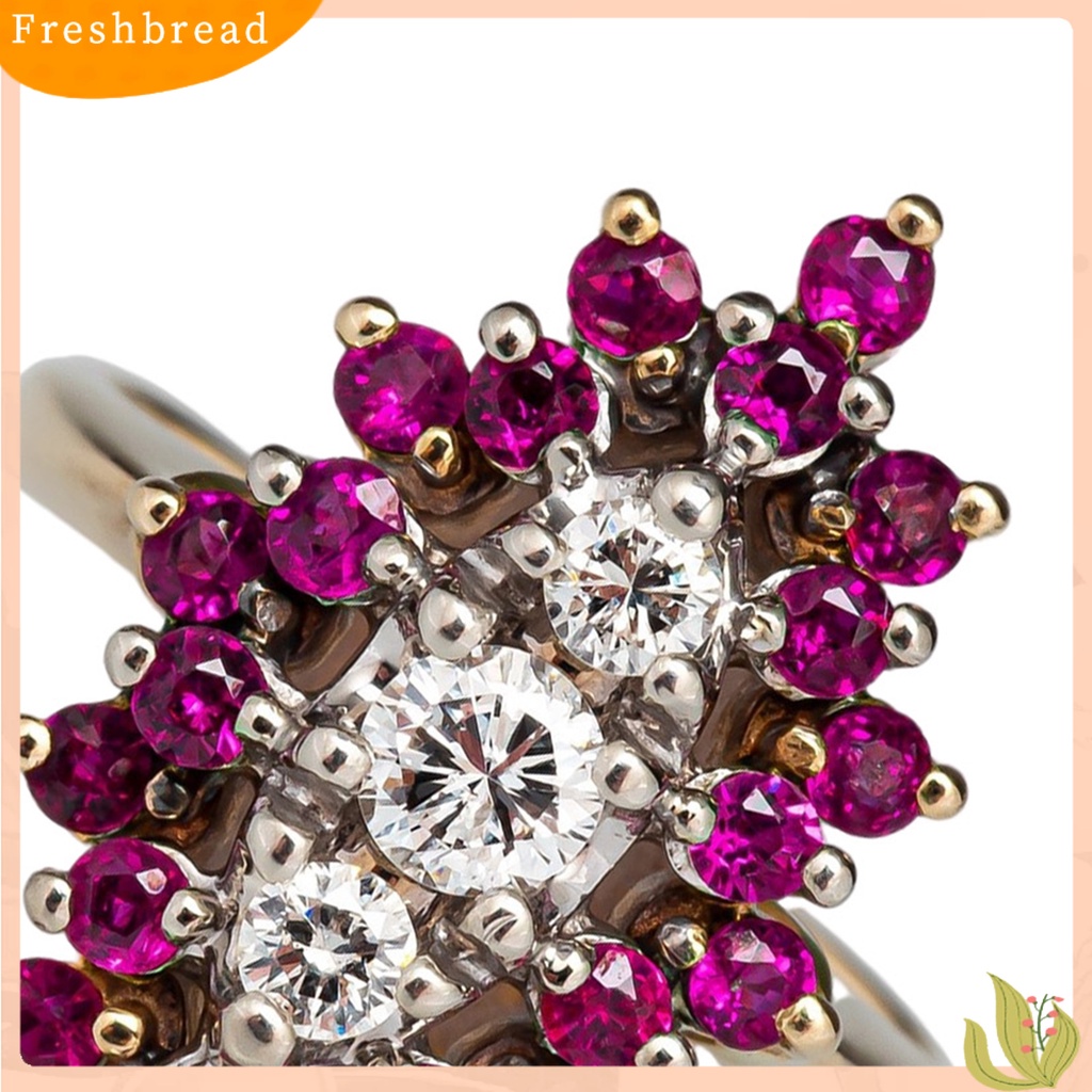 &lt; Freshbread &gt; Wanita Cincin Bentuk Bunga Berlian Imitasi Wanita Cubic Zirconia Floral Ring Perhiasan Hadiah