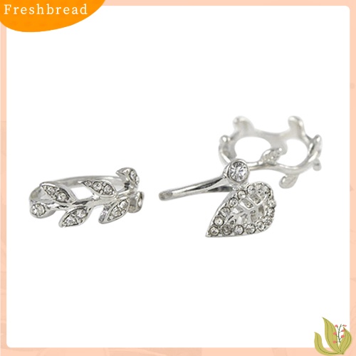 &lt; Freshbread &gt; 3Pcs Fashion Wanita Paduan Emas/Perak Berlian Imitasi Daun Di Atas Jari Jari Jari Jari Cincin