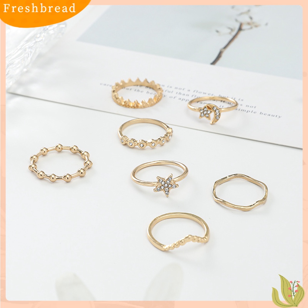 &lt; Freshbread &gt; 7Pcs Wanita Cincin Geometris Berlian Imitasi Mengkilap Hias Berkilau Semua Pertandingan Dekorasi Hadiah Ulang Tahun Wanita Bintang Bulan Jari Cincin Perhiasan Pesta Untuk Pacaran