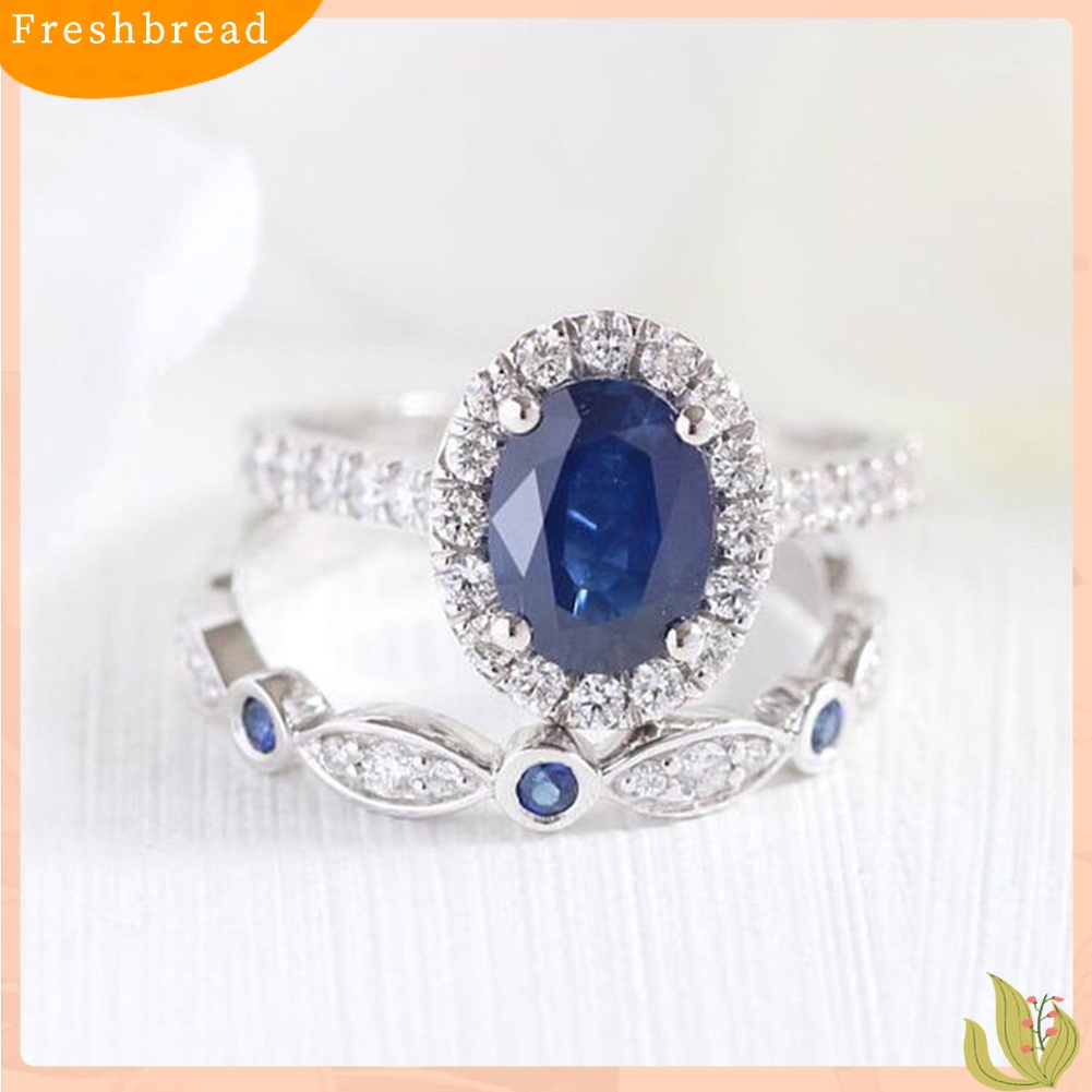 &lt; Freshbread &gt; Wanita Safir Imitasi Berlapis Perak Jari Cincin Pengantin Pernikahan Perhiasan Dekorasi Hadiah