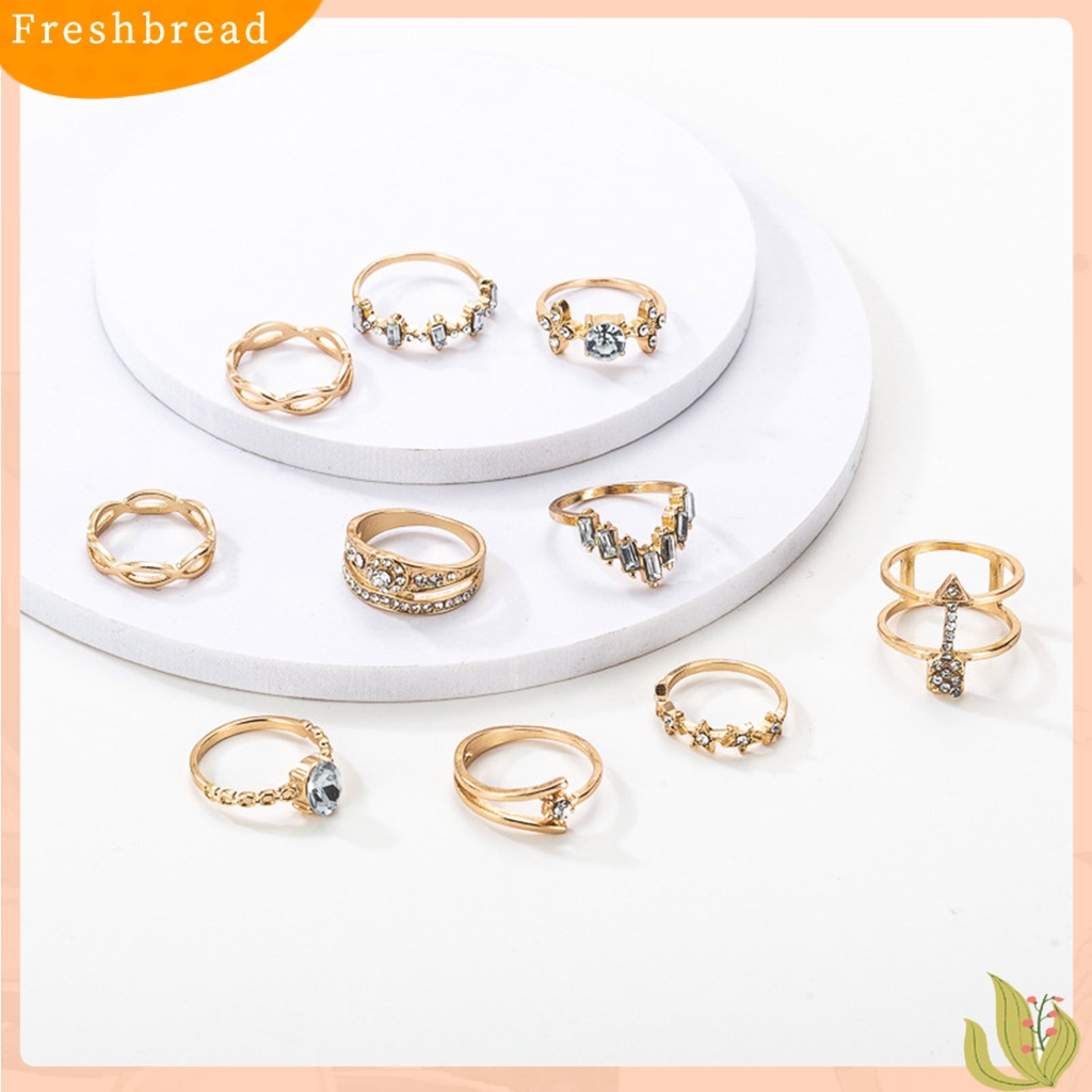 &lt; Freshbread &gt; 10 Pcs Berongga Bintang Bohemia Kreatif Cincin Bunga Geometri Berlian Imitasi Rings Perhiasan Aksesori
