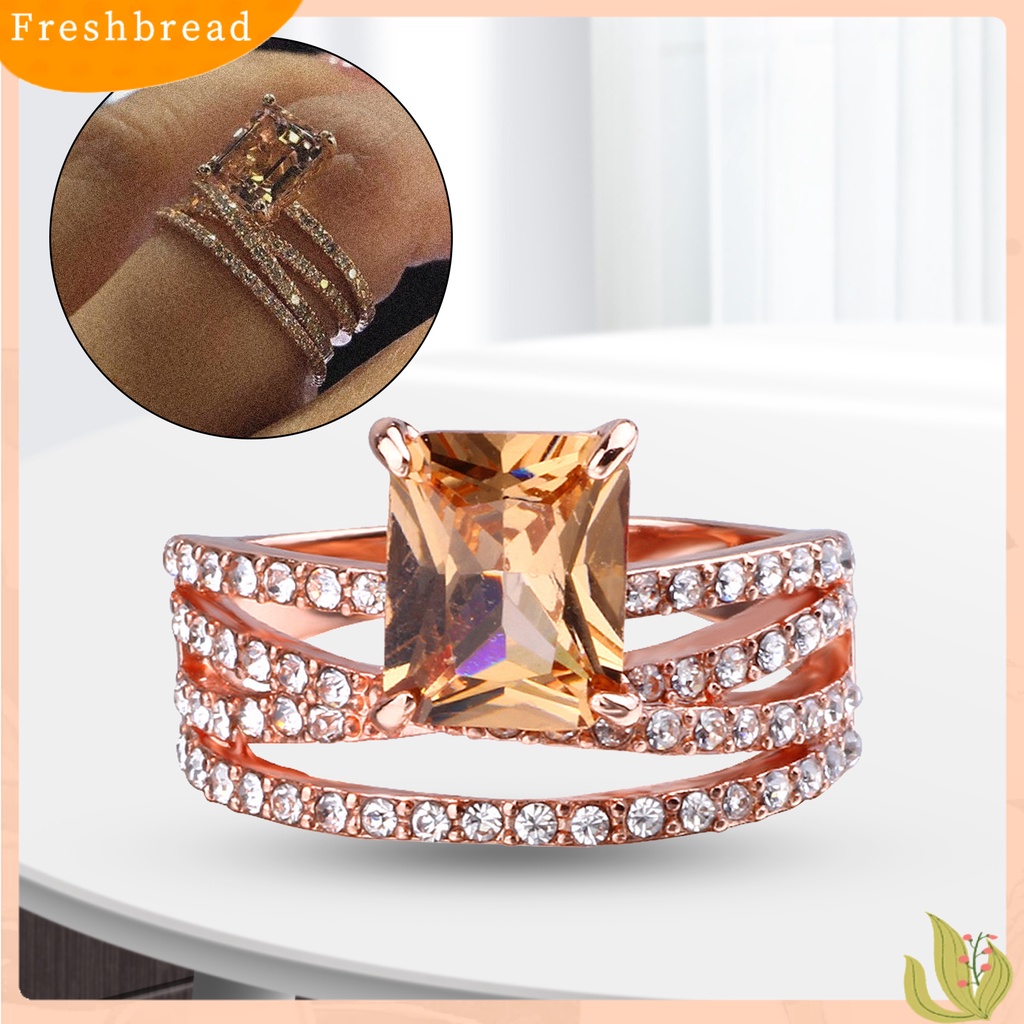 &lt; Freshbread &gt; Cincin Jari Electroplating Pengerjaan Halus Berlian Imitasi Dekorasi Multi-layer Cincin Perhiasan Persegi Untuk Pernikahan