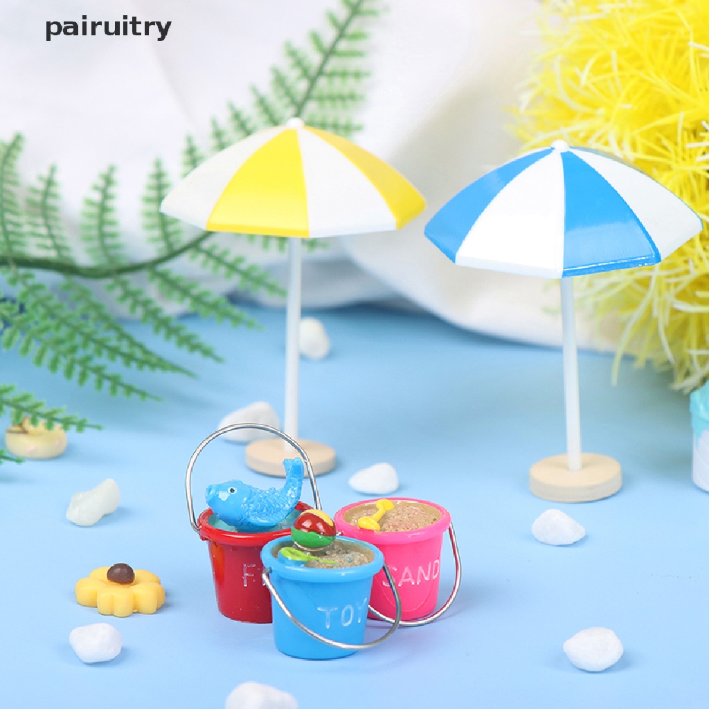 Prt1:12rumah Boneka Mini Seaside Beach Decor Payung Pantai Payung Parasol Bucket Boneka Mainan PRT