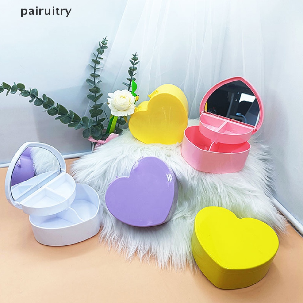 Prt Kotak Make Up Dengan Cermin Hadiah Untuk Gadis Bentuk Hati Penyimpanan Kosmetik Perhiasan Organizer Lucu Laci Meja Rak Anting Holder PRT