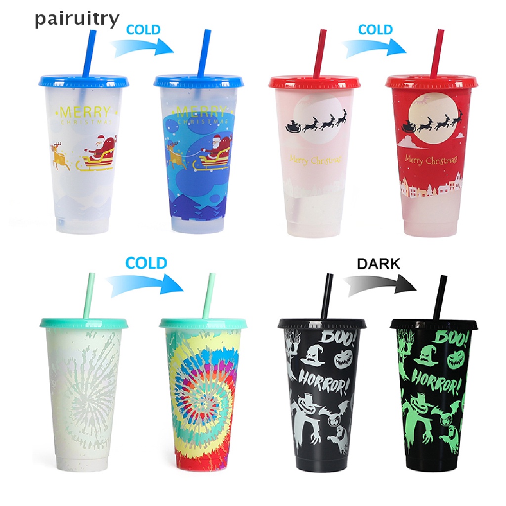 Prt Cangkir Berubah Warna Kreatif Dengan Sedotan Plastik Reusable Drink Mug Drinkware PRT