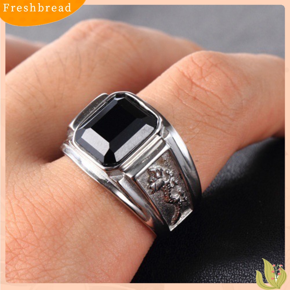 &lt; Freshbread &gt; Retro Naga Ukir Persegi Berlian Imitasi Tembaga Jari Cincin Pria Perhiasan Dekorasi Hadiah