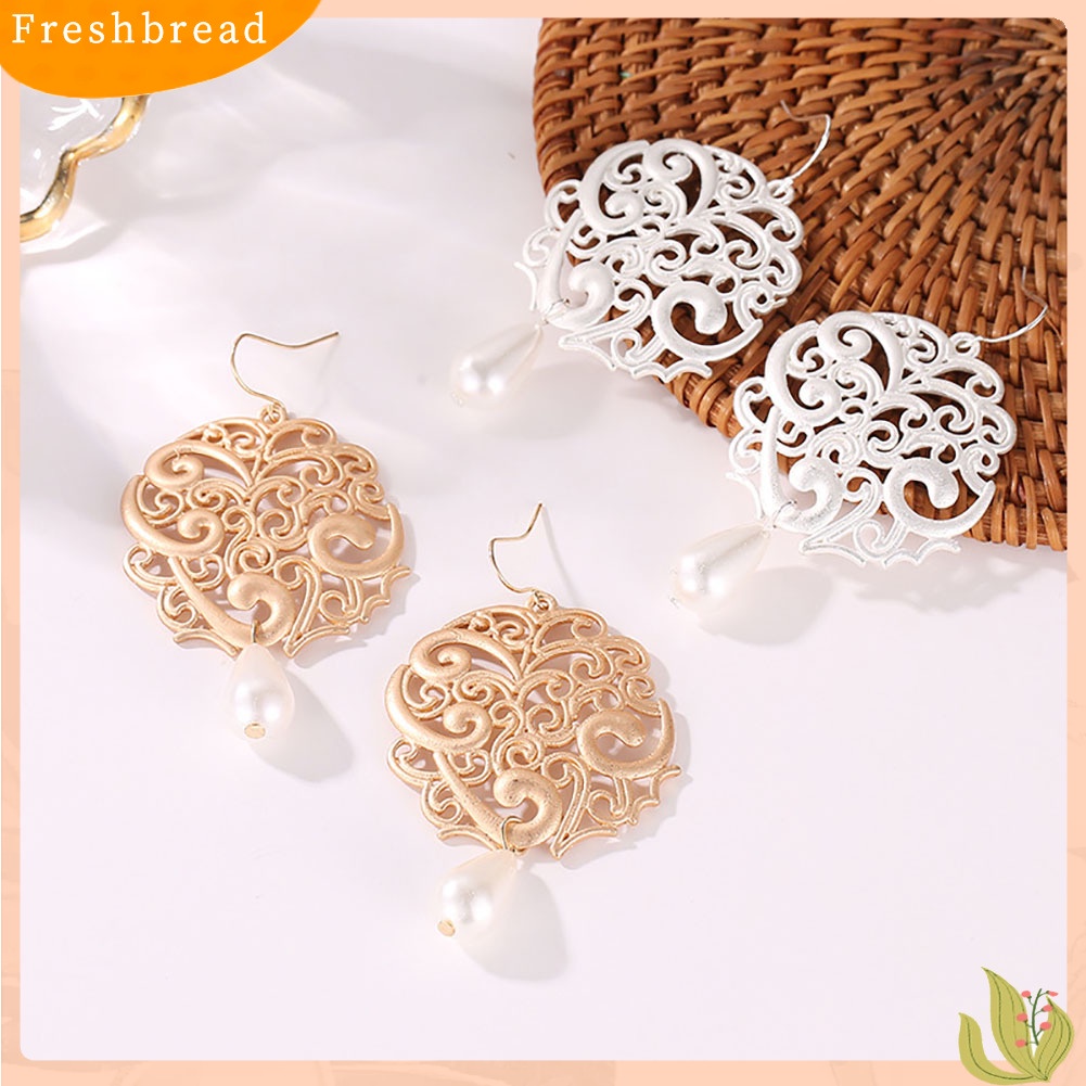 &lt; Freshbread &gt; Berlebihan Geometris Tetesan Air Anting Mutiara Imitasi Berongga Wanita Perhiasan Hadiah