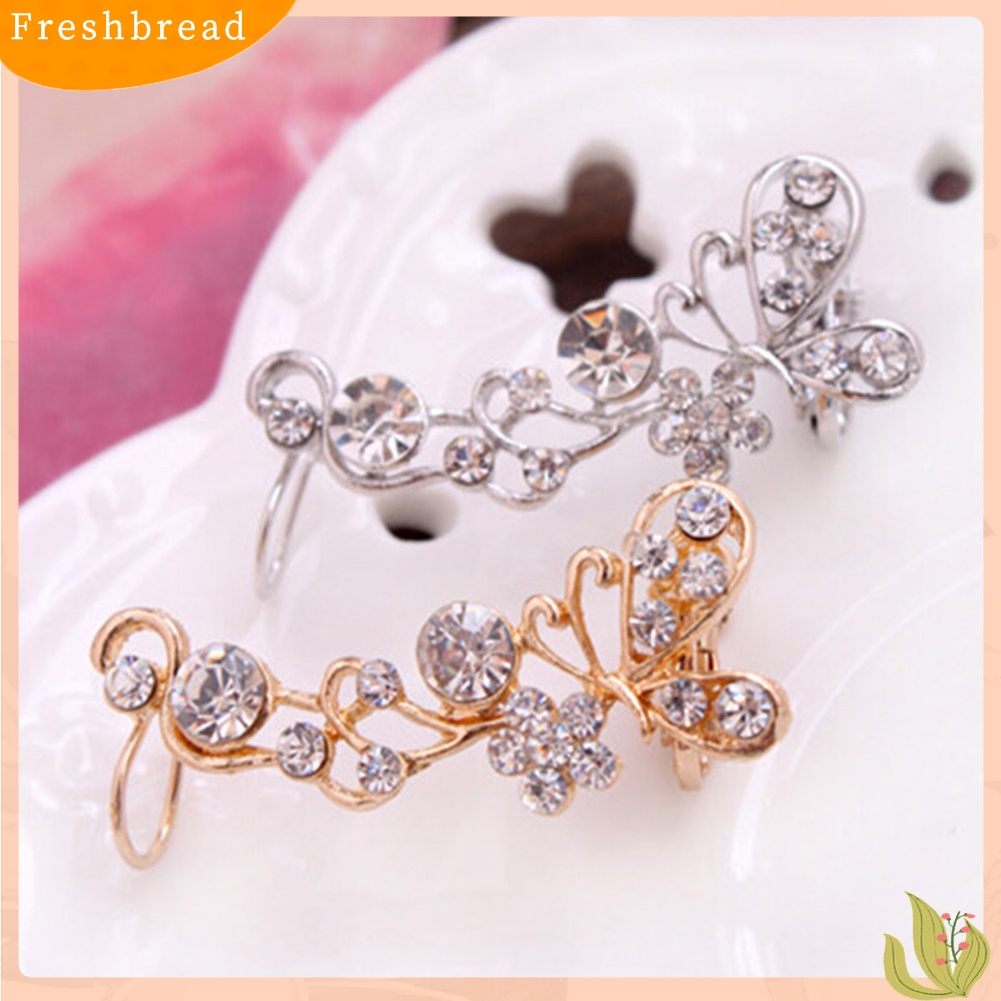 &lt; Freshbread &gt; 1Pc Wanita Manis Berlian Imitasi Bertatahkan Kupu-Kupu Kanan Telinga Manset Stud Earrings Jewelry