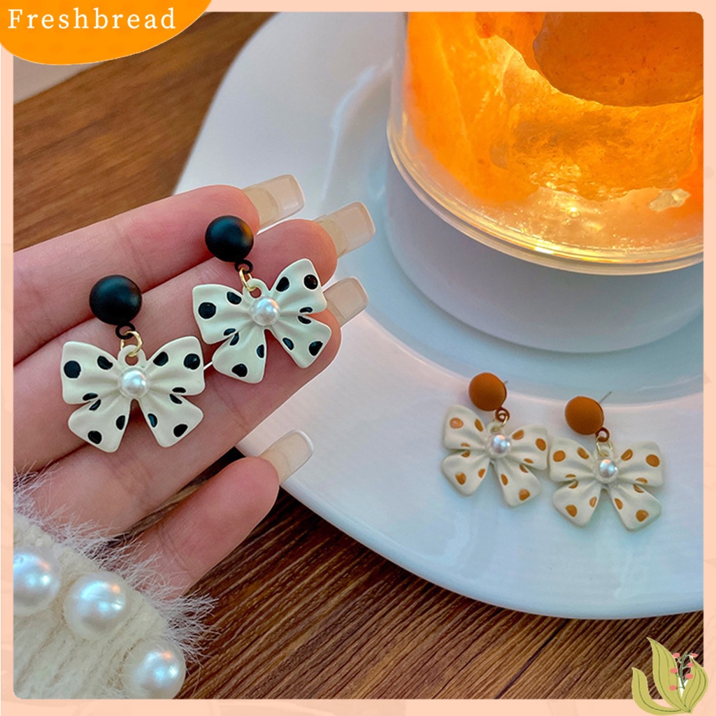 &lt; Freshbread &gt; 1pasang Lucu Elegan Paduan Wanita Anting Mutiara Imitasi Busur Simpul Drop Earrings Perhiasan Aksesori