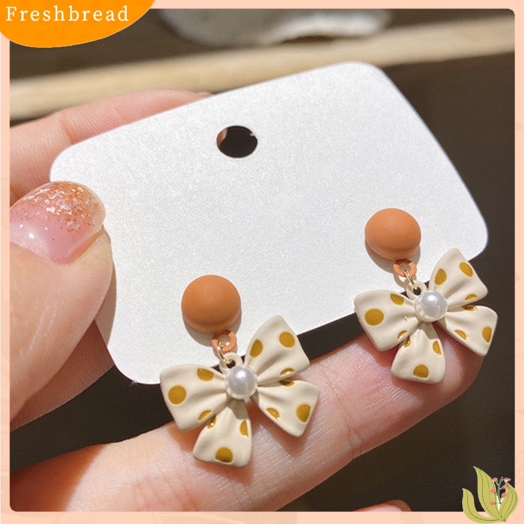 &lt; Freshbread &gt; 1pasang Lucu Elegan Paduan Wanita Anting Mutiara Imitasi Busur Simpul Drop Earrings Perhiasan Aksesori