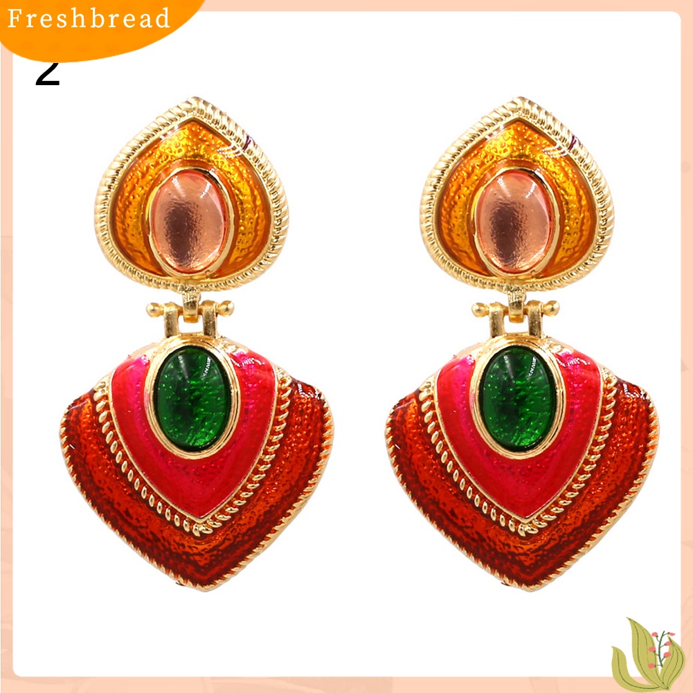 < Freshbread > Wanita Permata Imitasi Hias Enamel Hati Menjuntai Multicolor Stud Earrings Perhiasan Hadiah