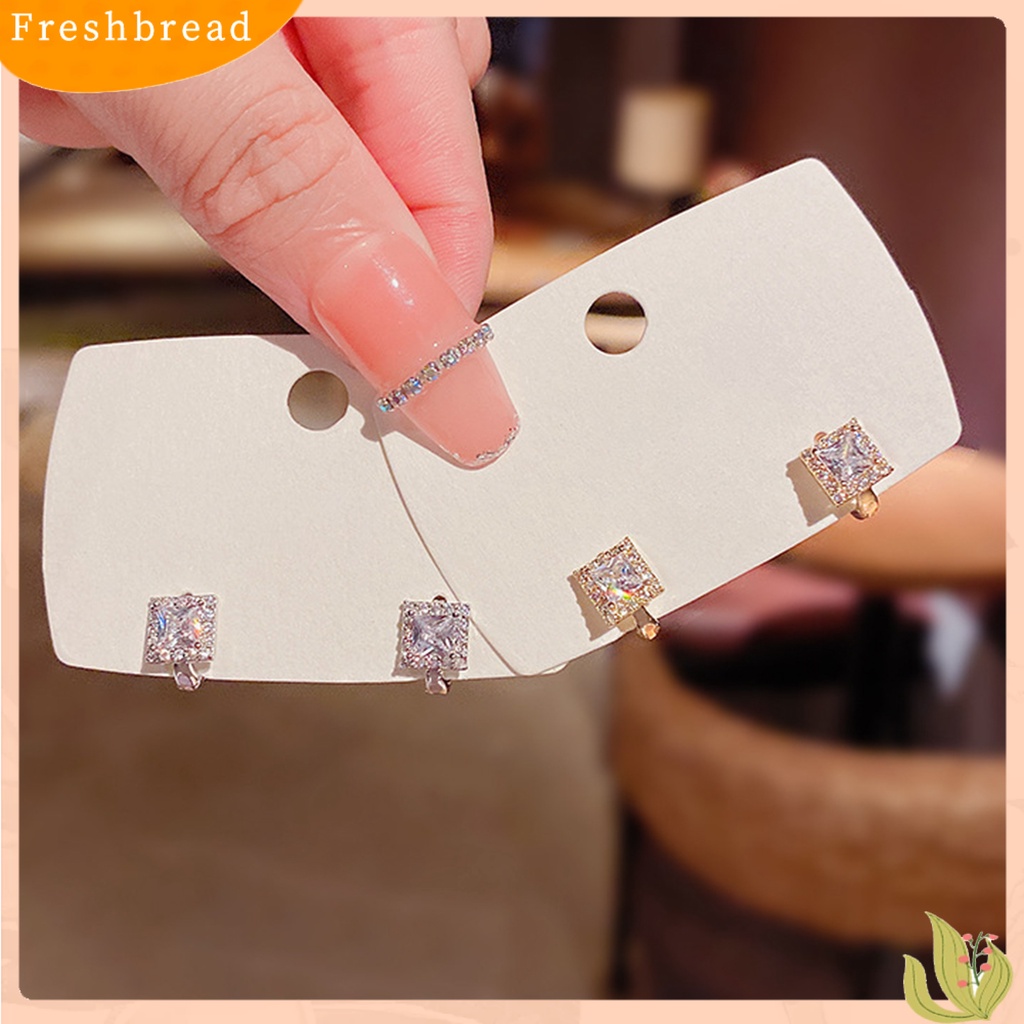 &lt; Freshbread &gt; 1pasang Ear Studs Square Rhinestones Jewelry Anting Gesper Telinga Bersinar Untuk Pakaian Sehari-Hari