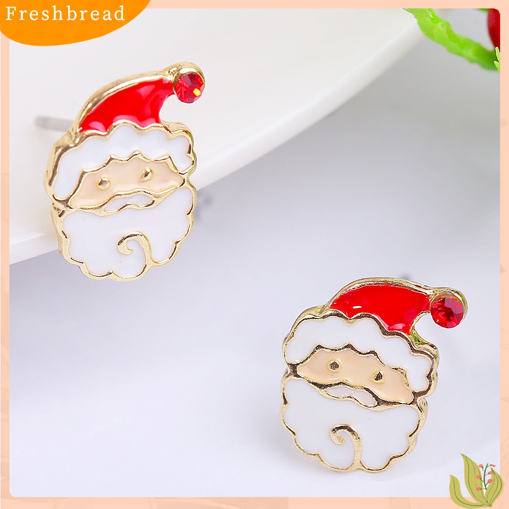 < Freshbread > Wanita Natal Snowflake Santa Claus Berlian Imitasi Bertatahkan Stud Anting Hadiah Xmas