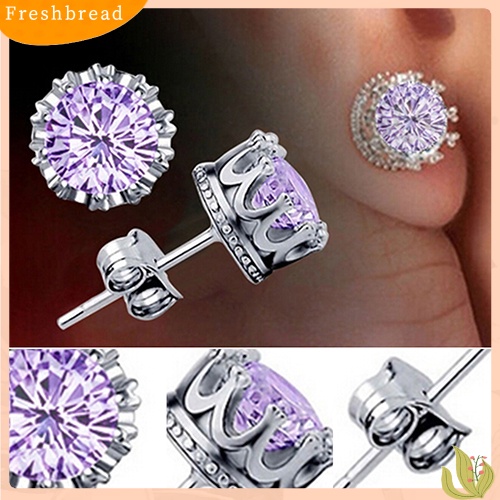 < Freshbread > Fashion Wanita Berlian Imitasi Elegan Berlapis Perak Gaya Mahkota Anting Pejantan Telinga
