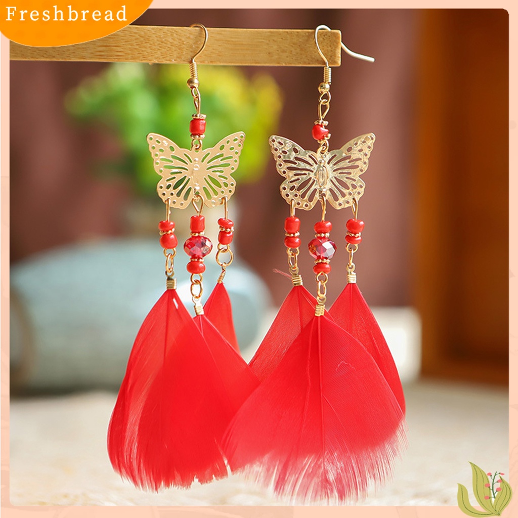 &lt; Freshbread &gt; 1pasang Lady Earrings Bulu Sintetis Bohemia Kreatif Jumbai Etnik Menjuntai Earrings Jewelry