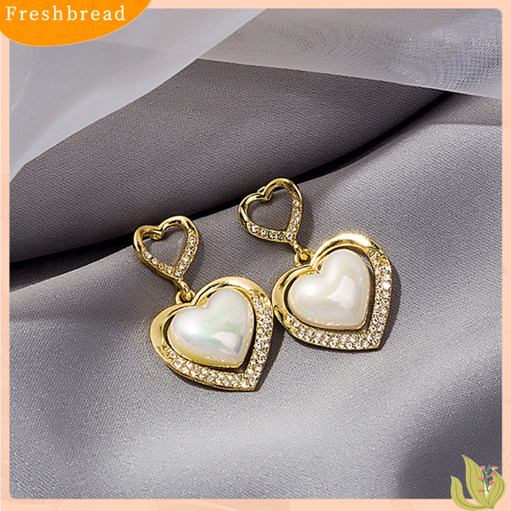 &lt; Freshbread &gt; 1pasang Anting Pejantan Bling Berlian Imitasi Cincin Berongga Elegan Berbentuk Hati Mutiara Imitasi Drop Earrings Aksesoris Perhiasan