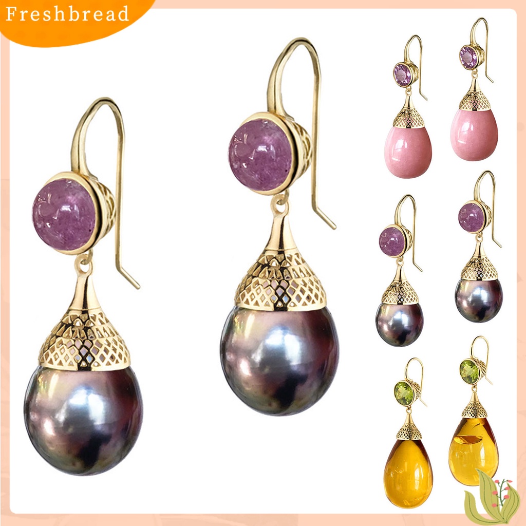 &lt; Freshbread &gt; 1pasang Wanita Drop Earrings High-end Simetris Transparan Bentuk Tetesan Air Retro Menjuntai Anting Perhiasan Pernikahan