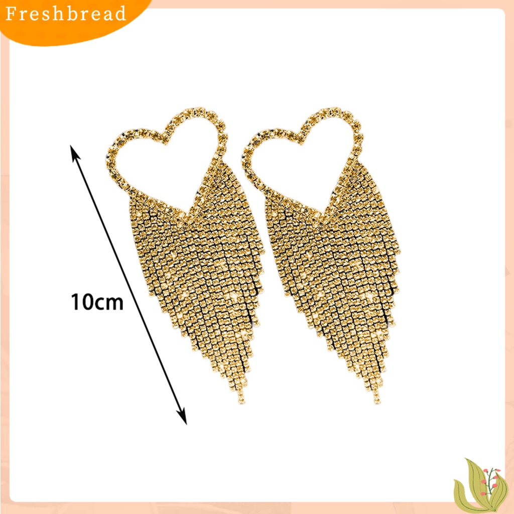 &lt; Freshbread &gt; 1pasang Drop Earrings Shining Long Tassel Glitter Semua Pertandingan Anti-Alergi Dekorasi Telinga Gaya Korea Temperamen Cinta Hati Berlian Imitasi Penuh Telinga Giwang Menjuntai Anting