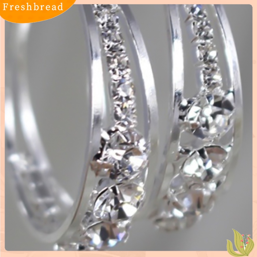 &lt; Freshbread &gt; Anting Berlian Imitasi Hias Perhiasan Aksesoris Alloy Shiny Banquet Hoop Earrings Untuk Pernikahan