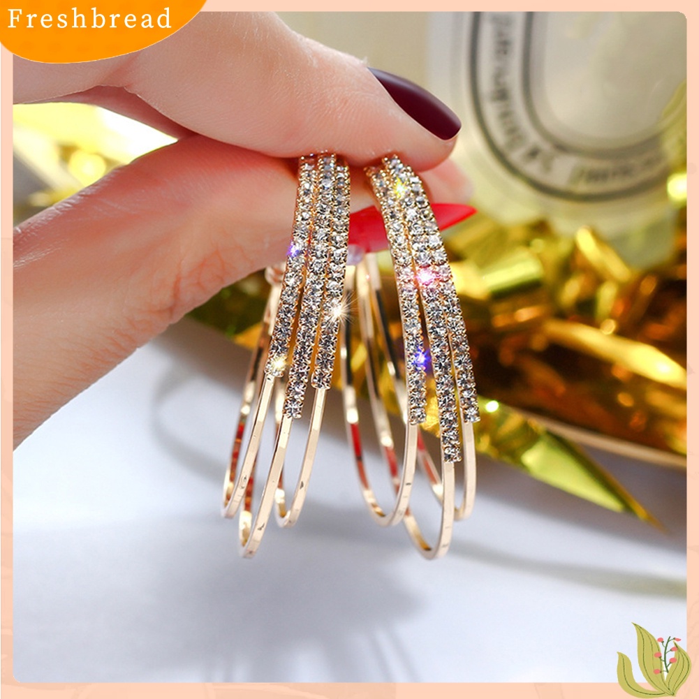 &lt; Freshbread &gt; Wanita Indah Berlian Imitasi Anting Hoop Perhiasan Tindik Lingkaran Lapisan Tiga